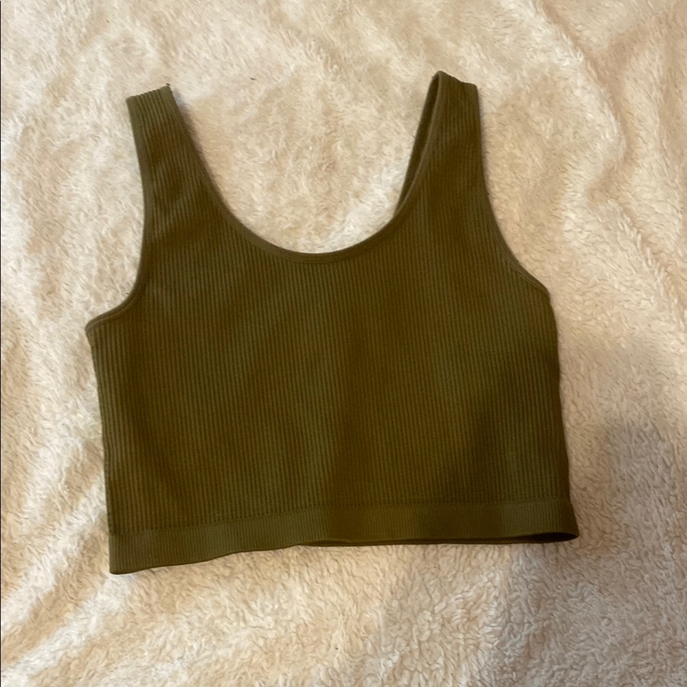 Olive Green Ribbed Crop Top